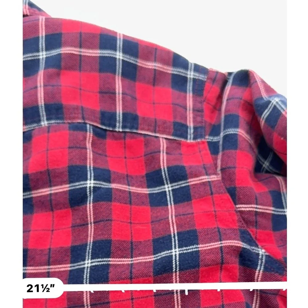 Club Room Mens Shirt Jacket XL Red Blue Plaid Quilted Lined Flannel Cotton Blend